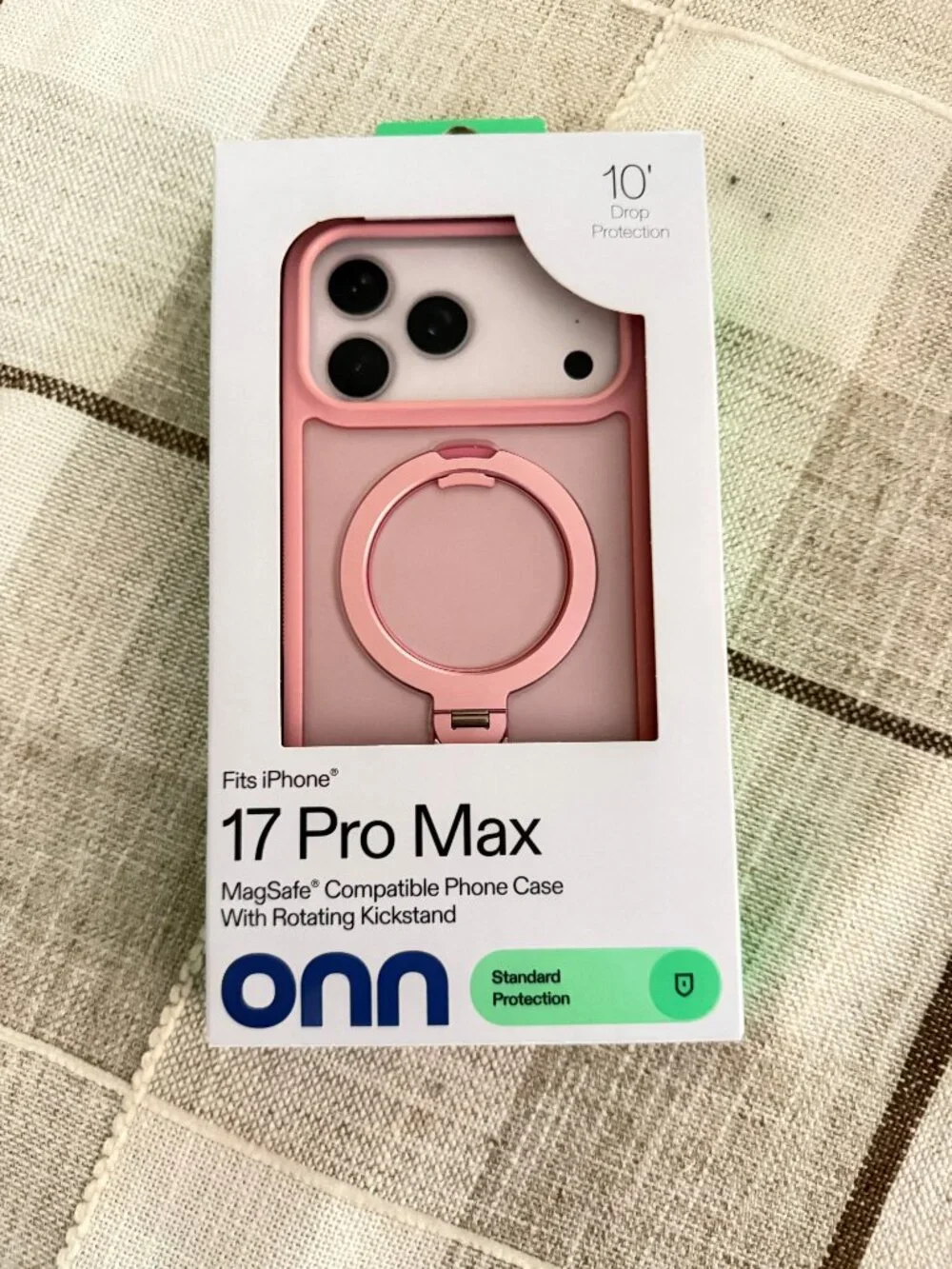 Pink/Frosted Clear, Onn MagSafe iPhone 17 Pro Max Case with Rotating Kickstand